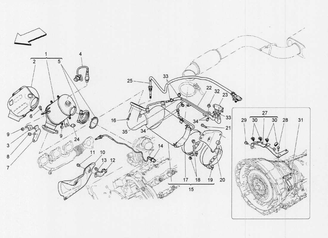 maserati qtp. v6 3.0 tds 275bhp 2017 diagrama de piezas de los convertidores precatalíticos y catalíticos
