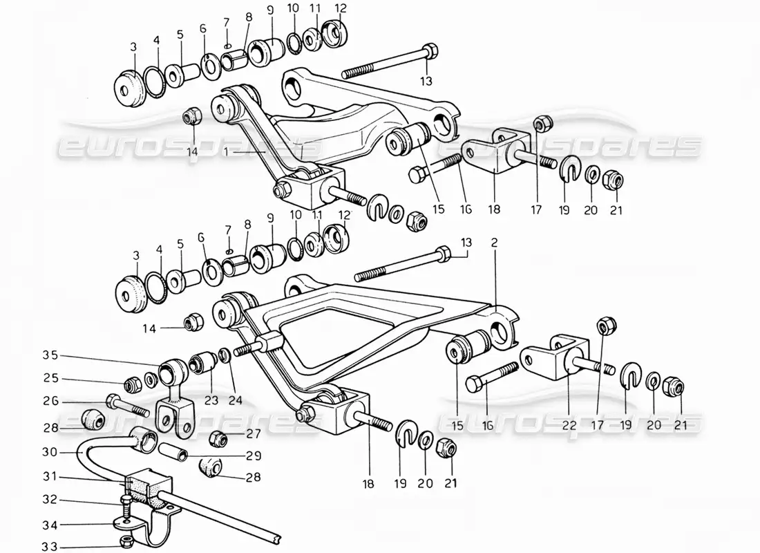 ferrari 206 gt dino (1969) suspensión trasera - palancas diagrama de piezas