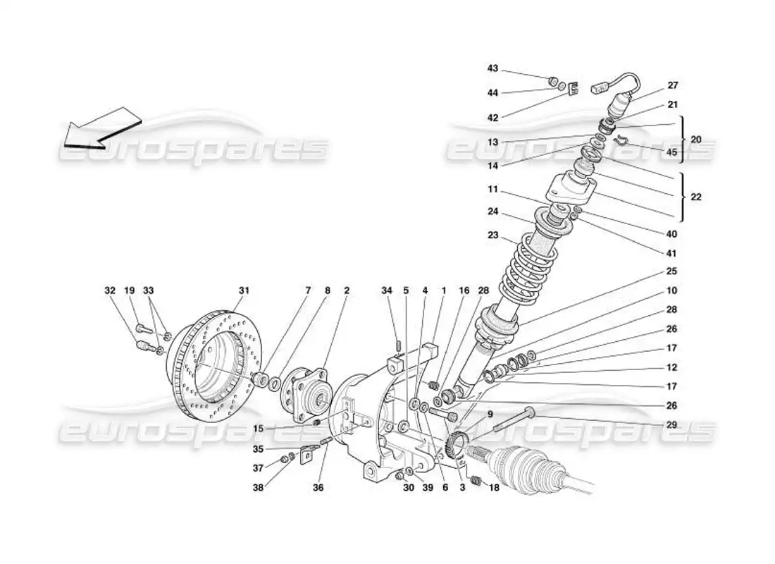 ferrari 550 barchetta suspensión trasera: amortiguador y disco de freno diagrama de piezas