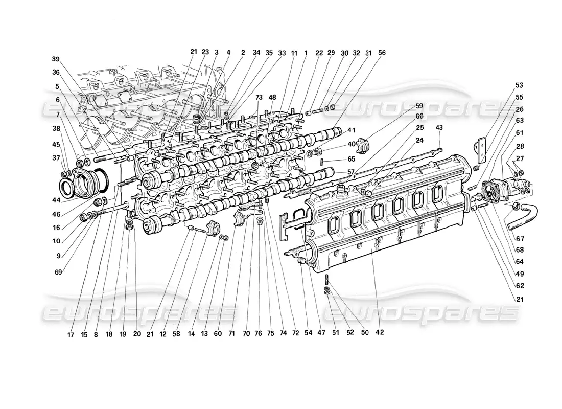ferrari testarossa (1987) diagrama de piezas de la culata (izquierda)