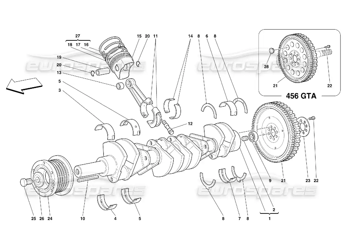 ferrari 456 gt/gta driving shaft - connecting rods and pistons diagrama de piezas