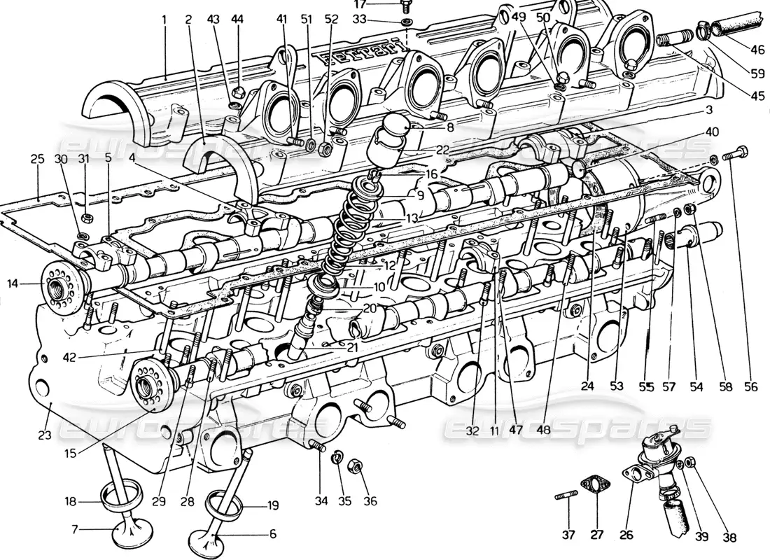 ferrari 365 gt4 2+2 (1973) culata (izquierda) diagrama de piezas