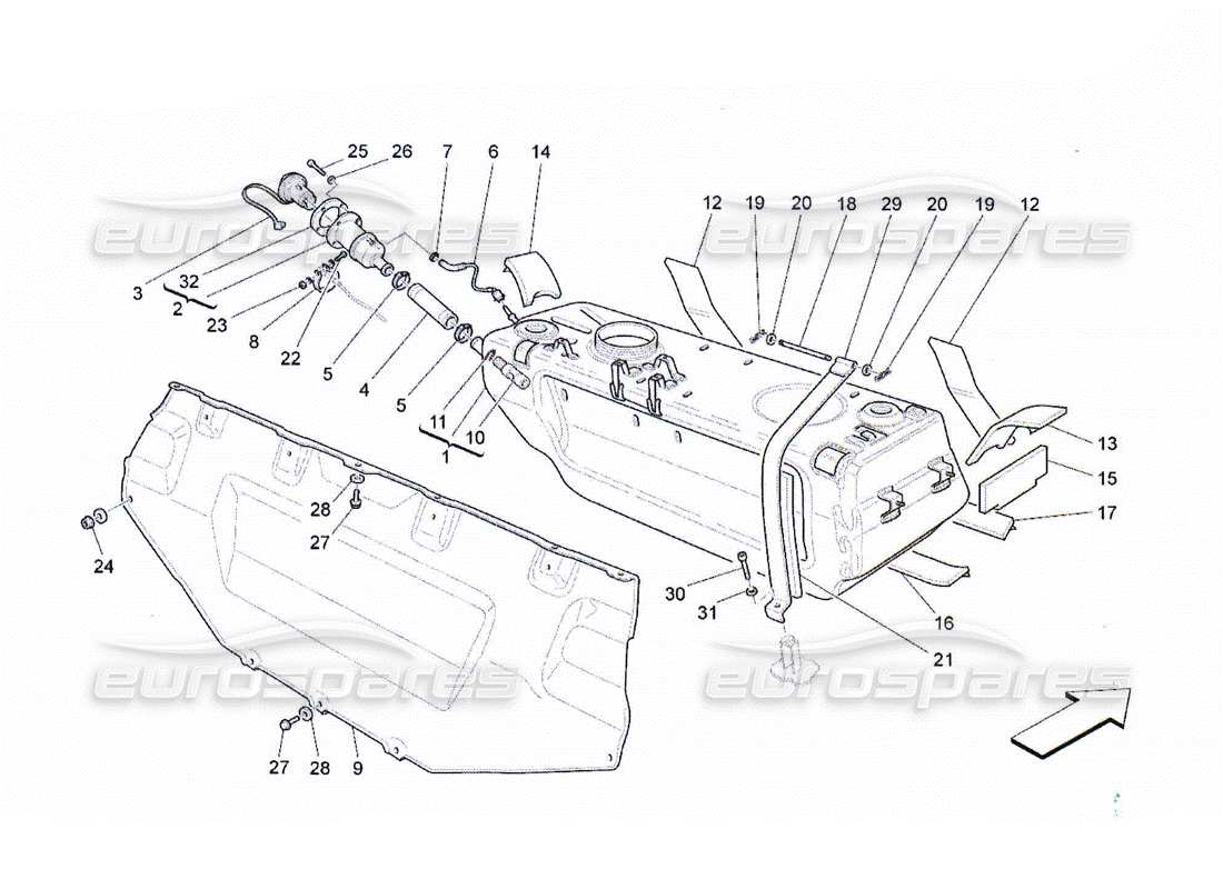 maserati qtp. (2010) 4.2 depósito de combustible diagrama de piezas