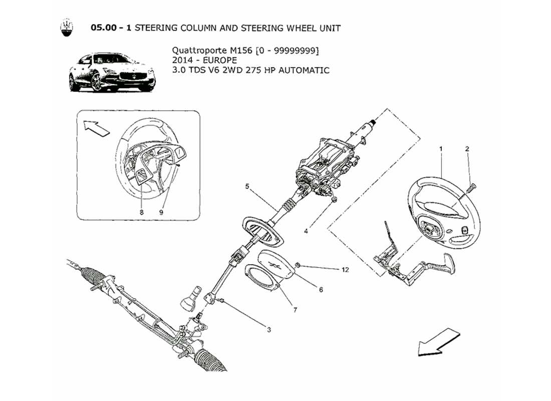 maserati qtp. v6 3.0 tds 275bhp 2014 diagrama de piezas de la unidad de volante y columna de dirección