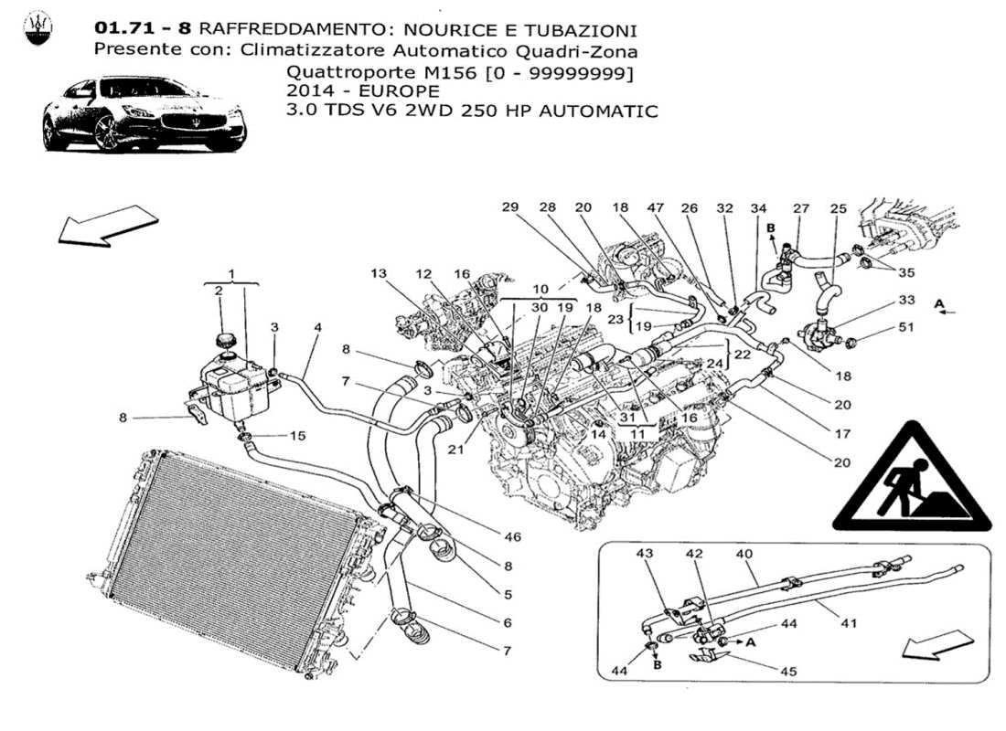 maserati qtp. v6 3.0 tds 250bhp 2014 sistema de refrigeración: diagrama de piezas de nourice y líneas