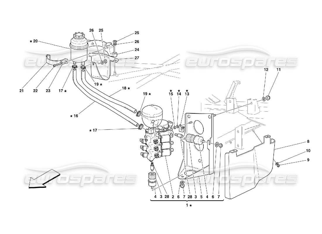 ferrari 355 (5.2 motronic) diagrama de piezas de la unidad de potencia y el tanque