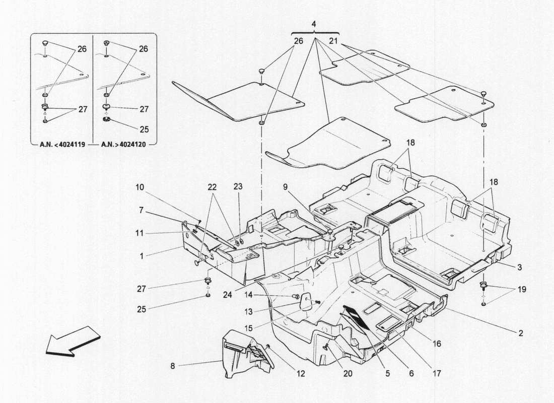 maserati qtp. v6 3.0 bt 410bhp 2wd 2017 alfombrillas del habitáculo diagrama de piezas