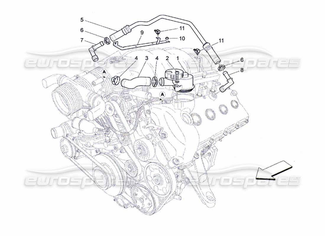 maserati qtp. (2010) 4.7 diagrama de piezas del sistema de recirculación de vapores de aceite