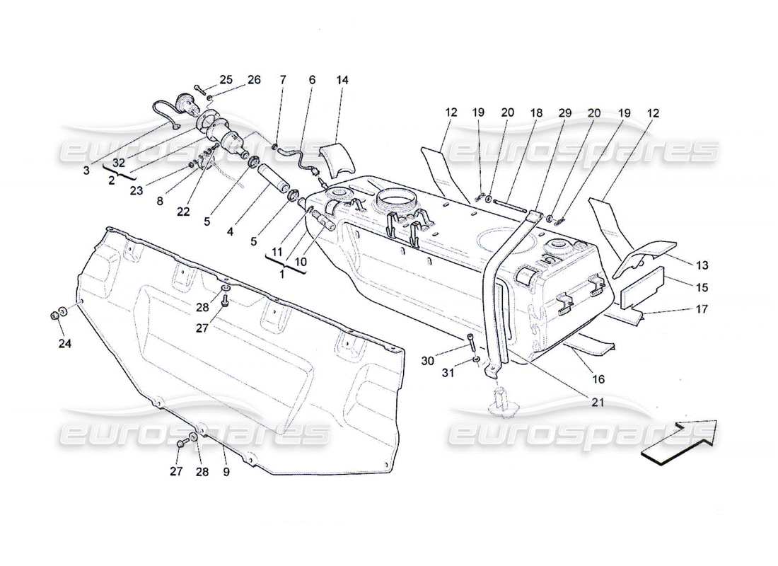 maserati qtp. (2010) 4.7 diagrama de piezas del tanque de combustible