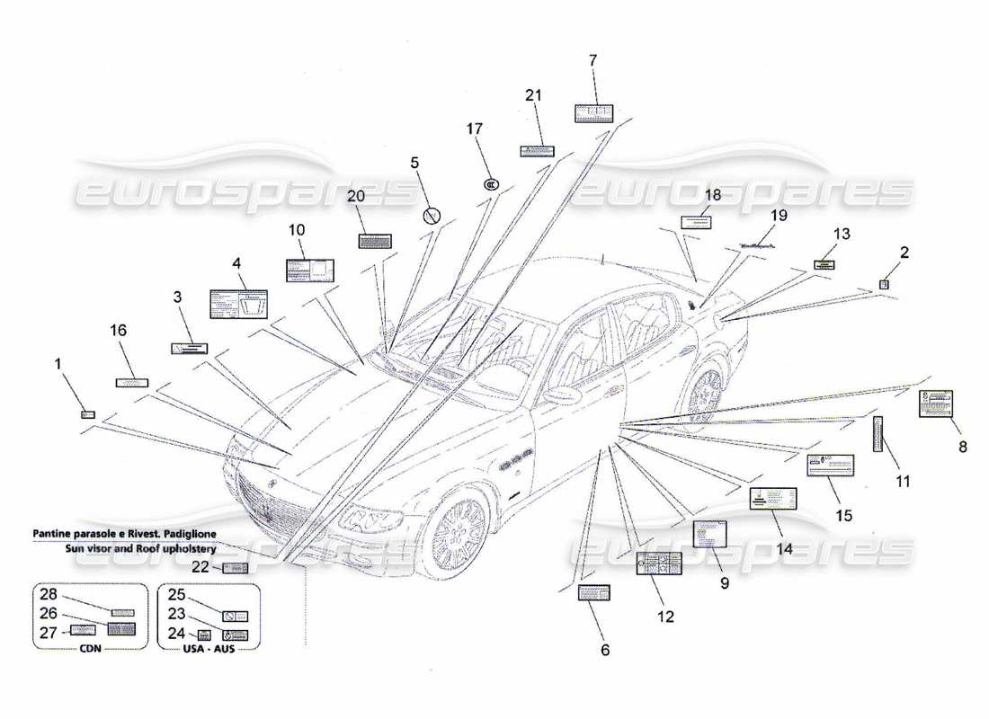maserati qtp. (2010) 4.7 pegatinas y etiquetas diagrama de piezas