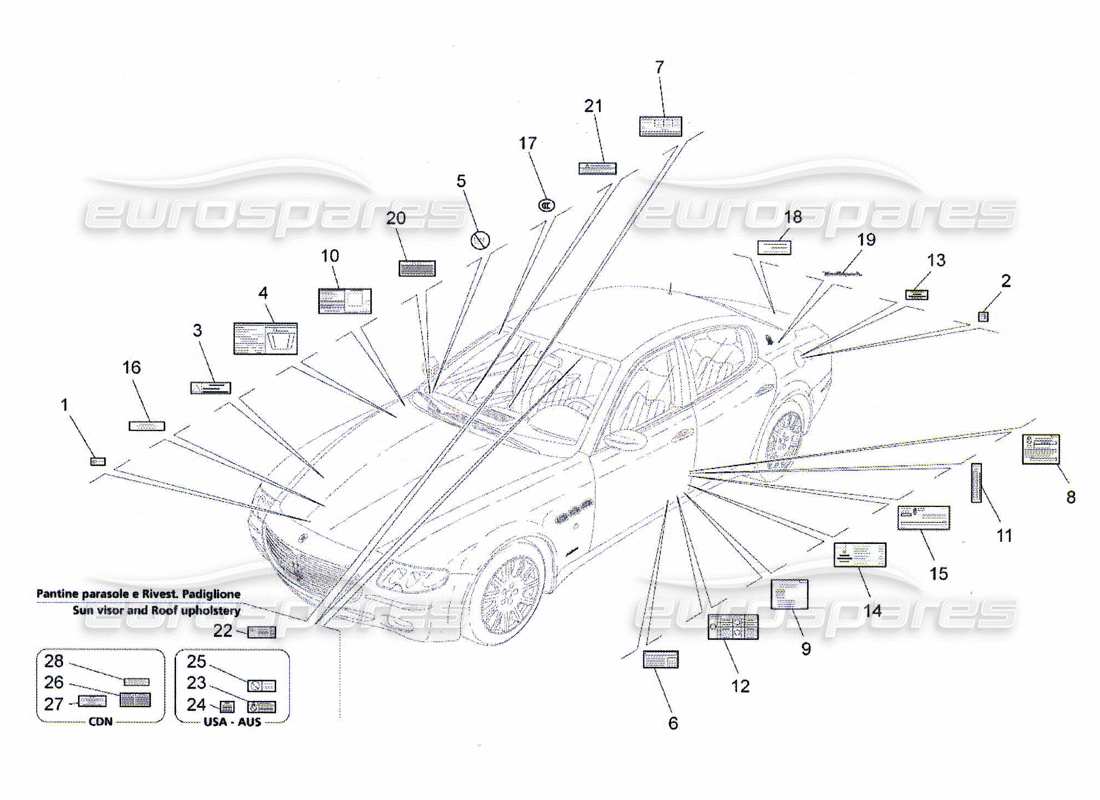 maserati qtp. (2010) 4.7 diagrama de piezas de pegatinas y etiquetas