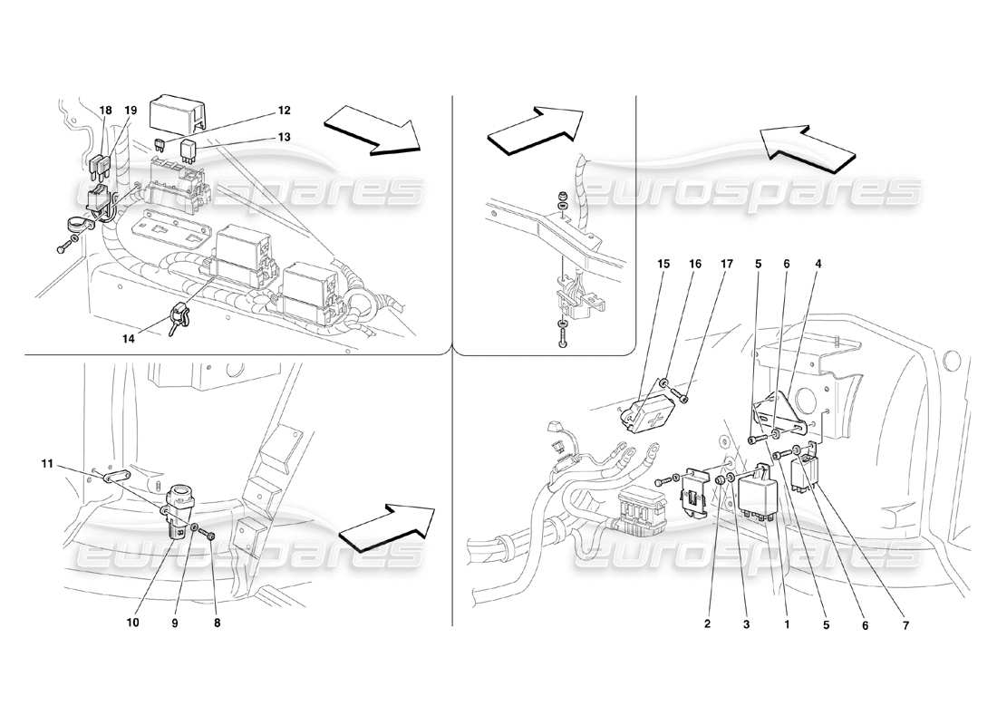 ferrari 360 challenge (2000) diagrama de piezas de las estaciones de control del compartimiento de pasajeros delanteros