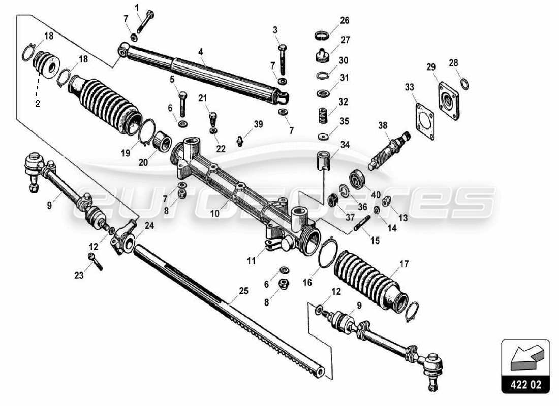 lamborghini miura p400s cremallera de dirección diagrama de piezas