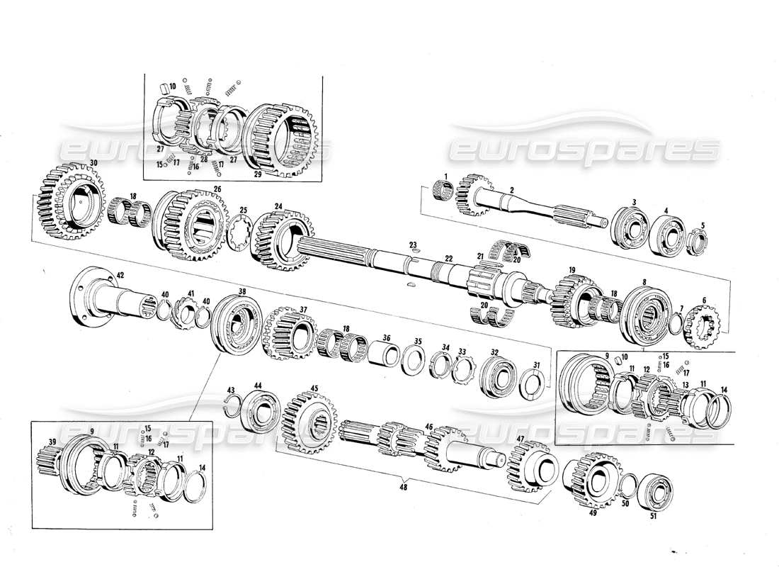 maserati qtp.v8 4.7 (s1 & s2) 1967 diagrama de piezas de engranajes de transmisión