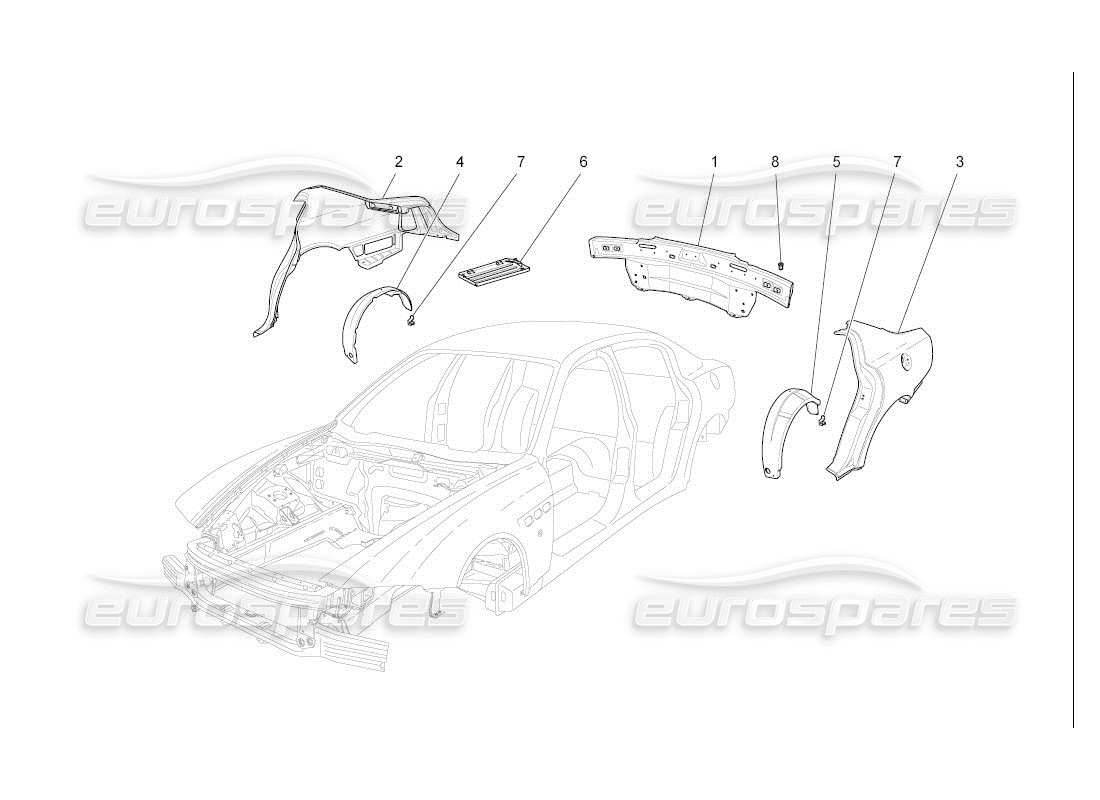 maserati qtp. (2007) 4.2 auto diagrama de piezas de la carrocería y los paneles exteriores traseros
