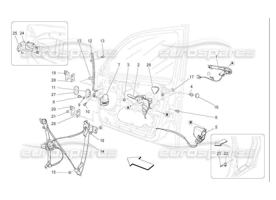 maserati qtp. (2007) 4.2 auto puertas delanteras: diagrama de piezas de mecanismos