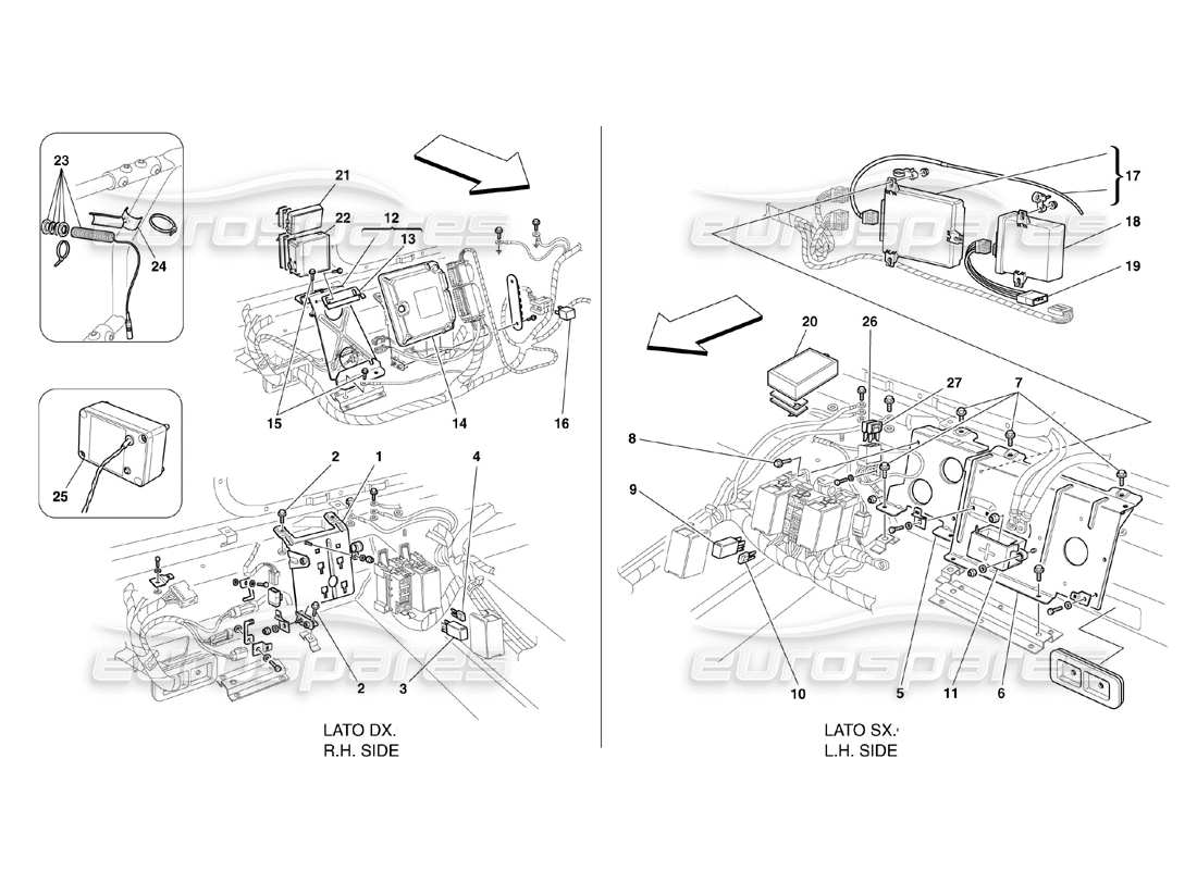 ferrari 360 challenge (2000) diagrama de piezas de las estaciones de control del compartimento de pasajeros trasero