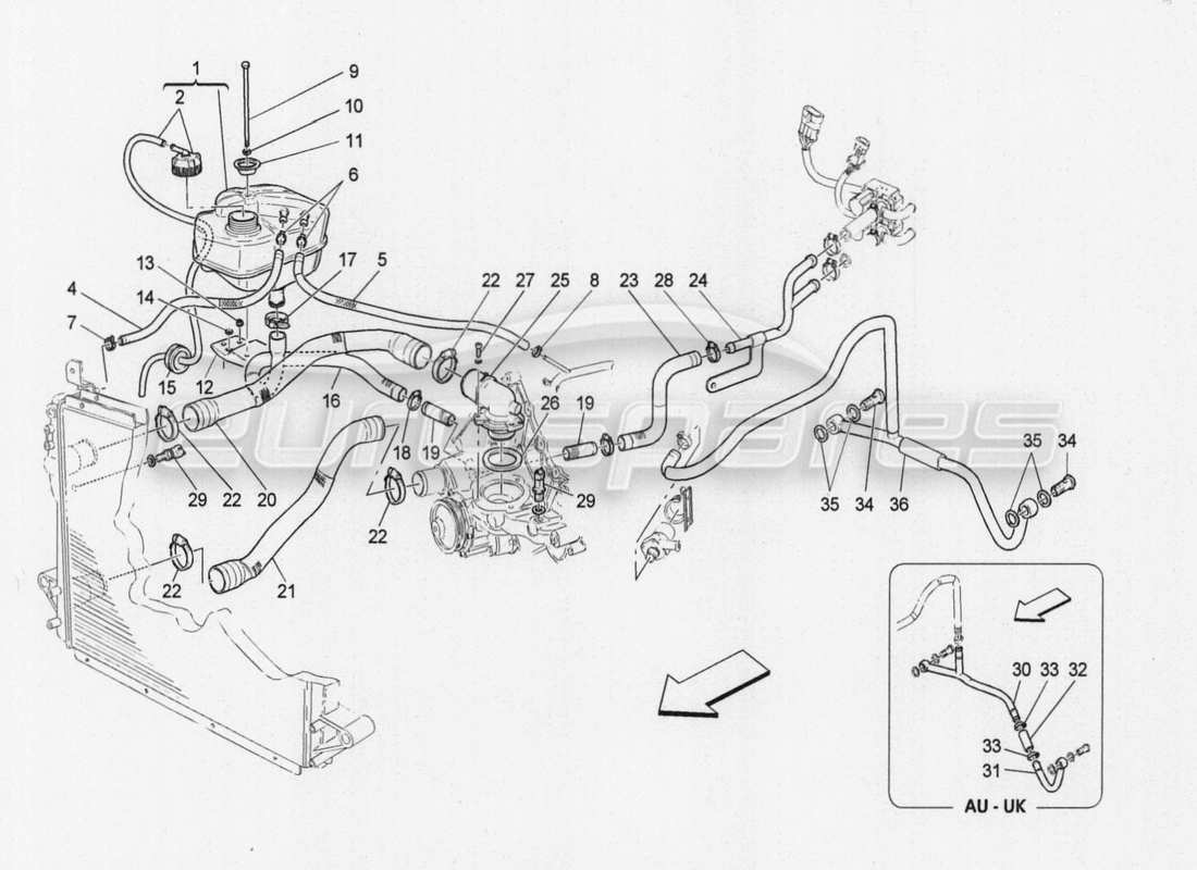 maserati granturismo special edition sistema de refrigeración: diagrama de piezas de nourice y líneas