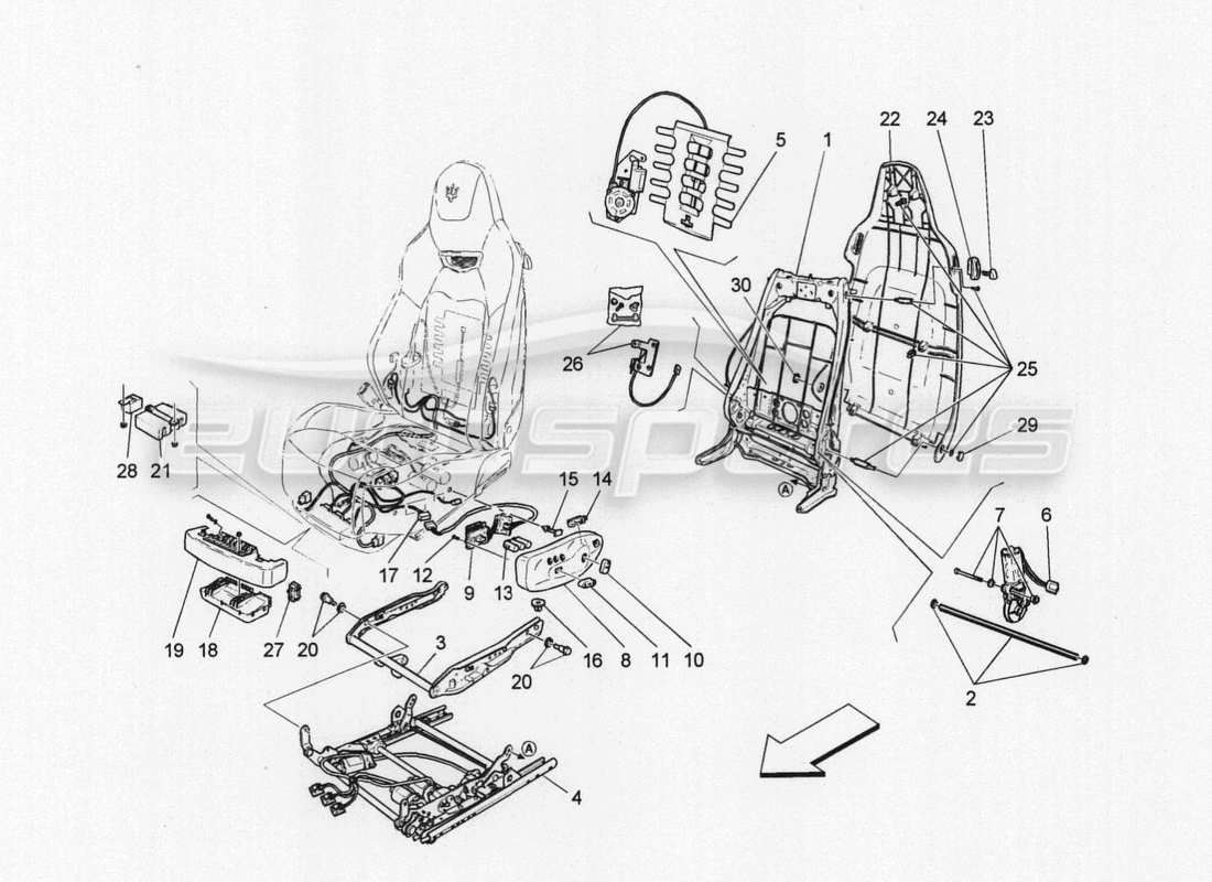 maserati granturismo special edition asientos delanteros: mecánica y electrónica diagrama de piezas