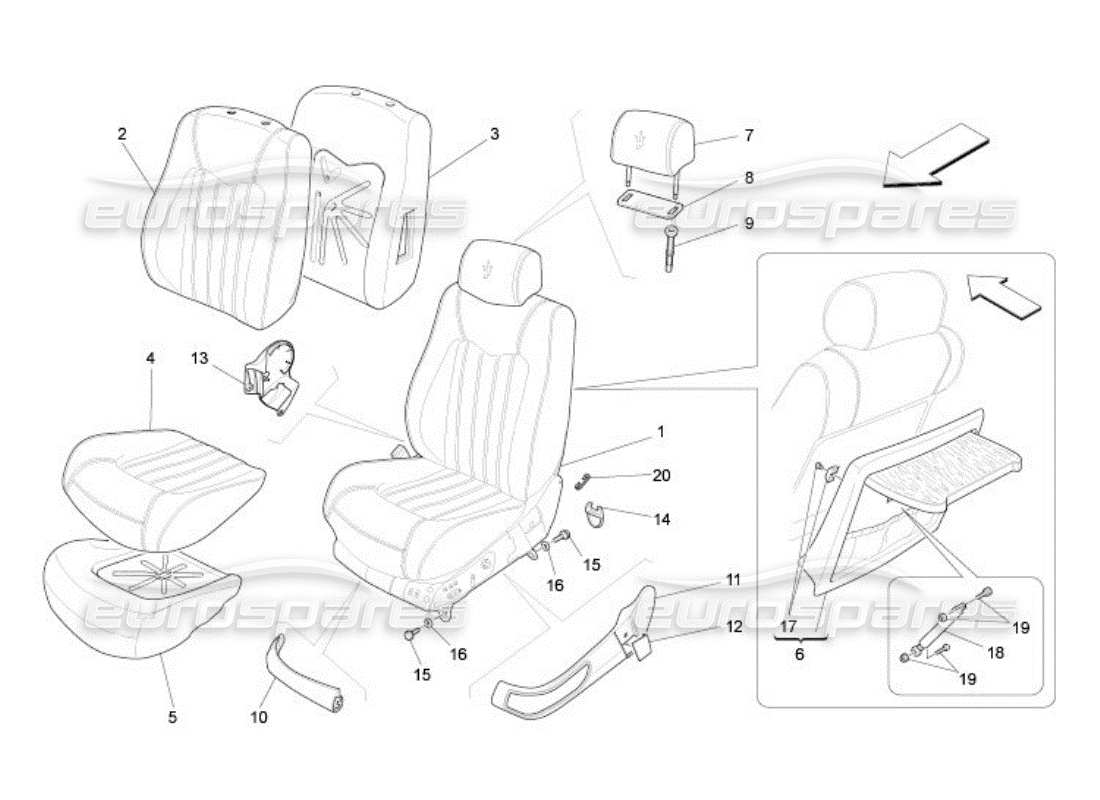 maserati qtp. (2005) 4.2 front seats: trim panels diagrama de piezas