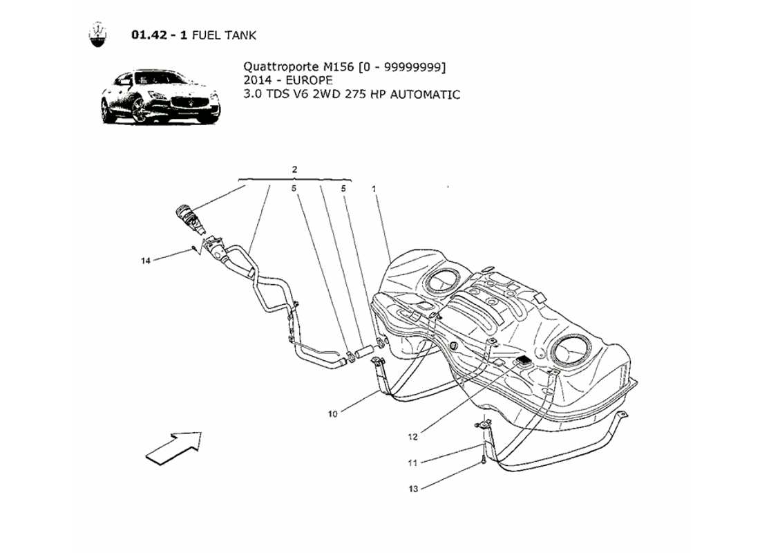 maserati qtp. v6 3.0 tds 275bhp 2014 diagrama de piezas del tanque de combustible