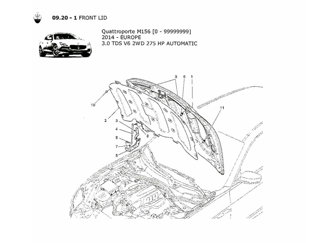 maserati qtp. v6 3.0 tds 275bhp 2014 diagrama de piezas de la tapa frontal