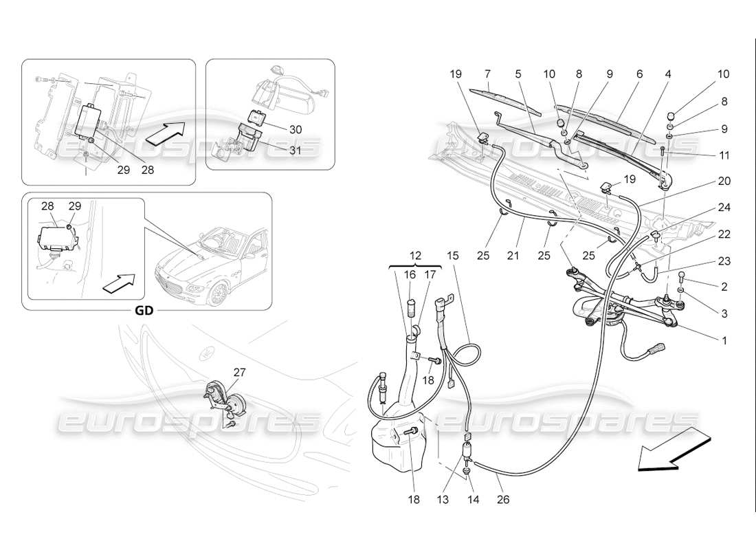 maserati qtp. (2006) 4.2 f1 diagrama de piezas de dispositivos externos del vehículo