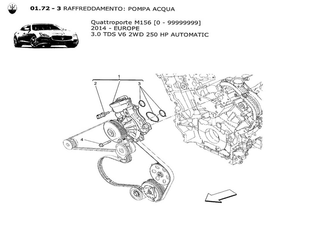 maserati qtp. v6 3.0 tds 250bhp 2014 sistema de refrigeración: diagrama de piezas de la bomba de agua