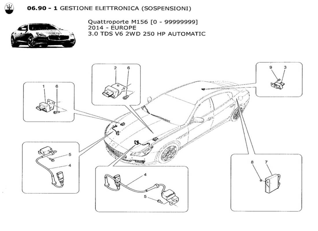 maserati qtp. v6 3.0 tds 250bhp 2014 diagrama de piezas de control electrónico (suspensión)