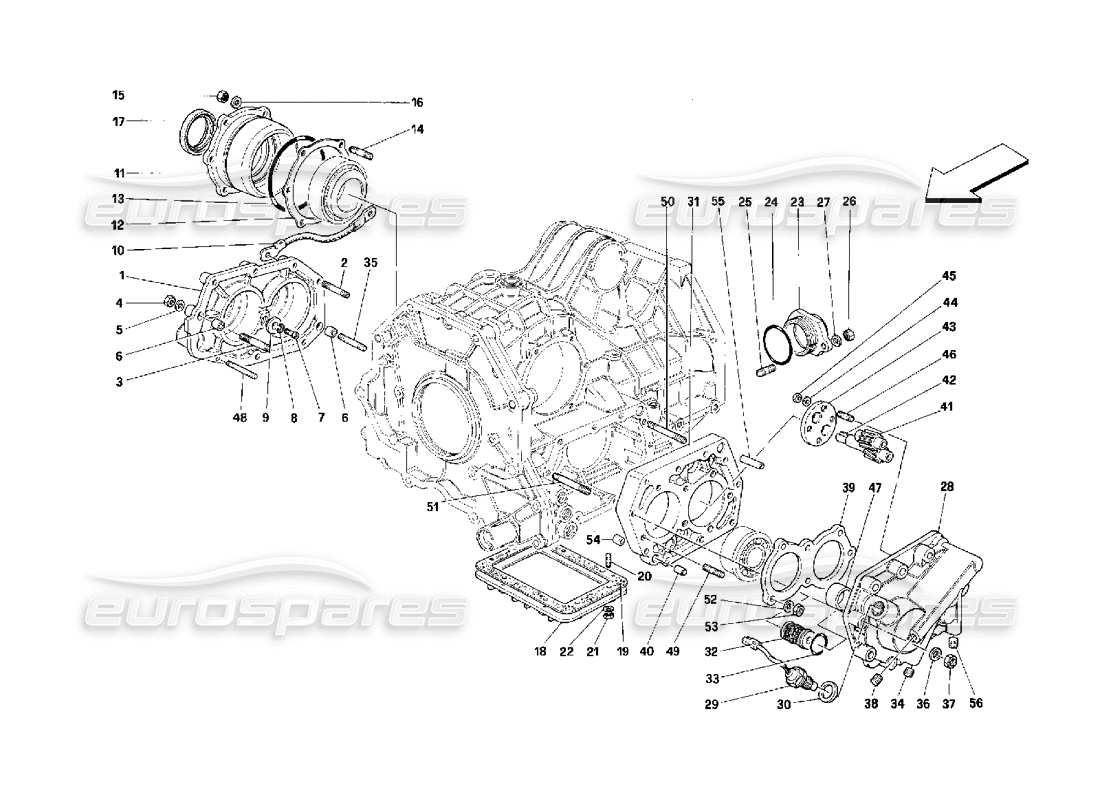 ferrari 348 (2.7 motronic) diagrama de piezas de las cubiertas de la caja de cambios