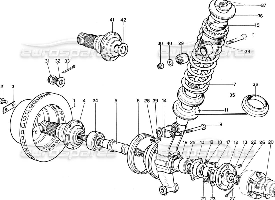 ferrari 365 gtb4 daytona (1969) diagrama de piezas del amortiguador, buje y disco de freno trasero