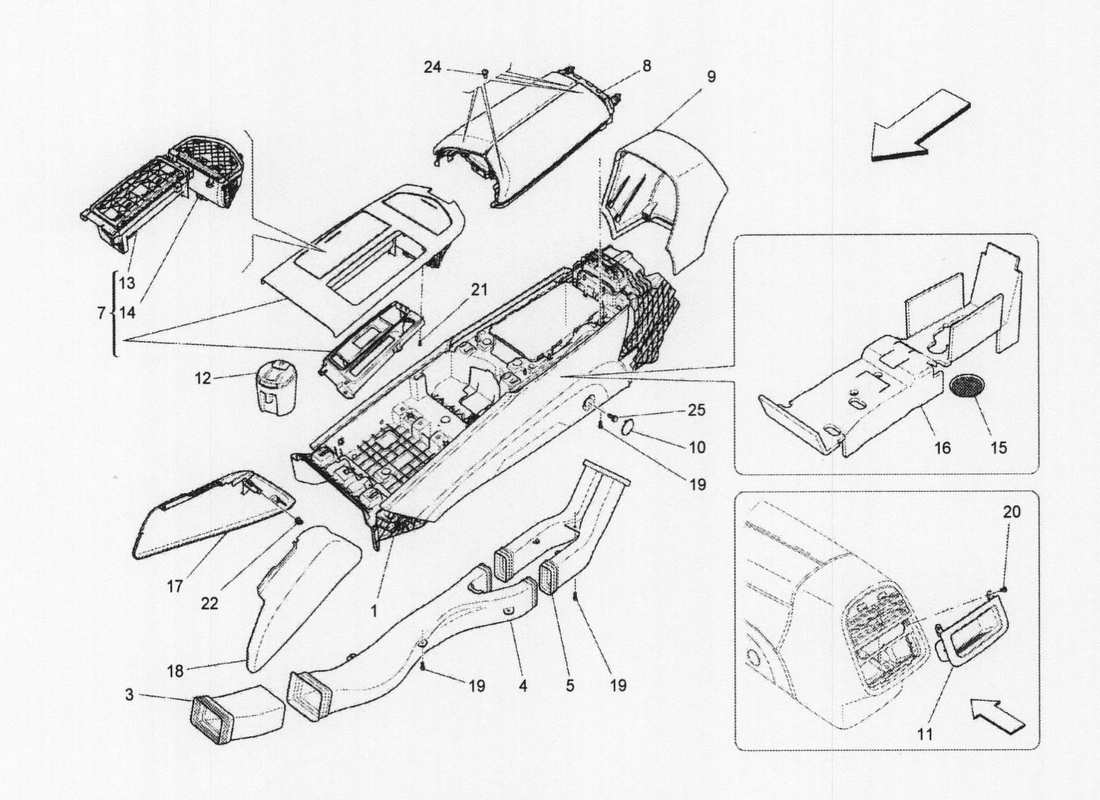maserati qtp. v6 3.0 bt 410bhp 2wd 2017 diagrama de piezas de la consola de accesorios y la consola central