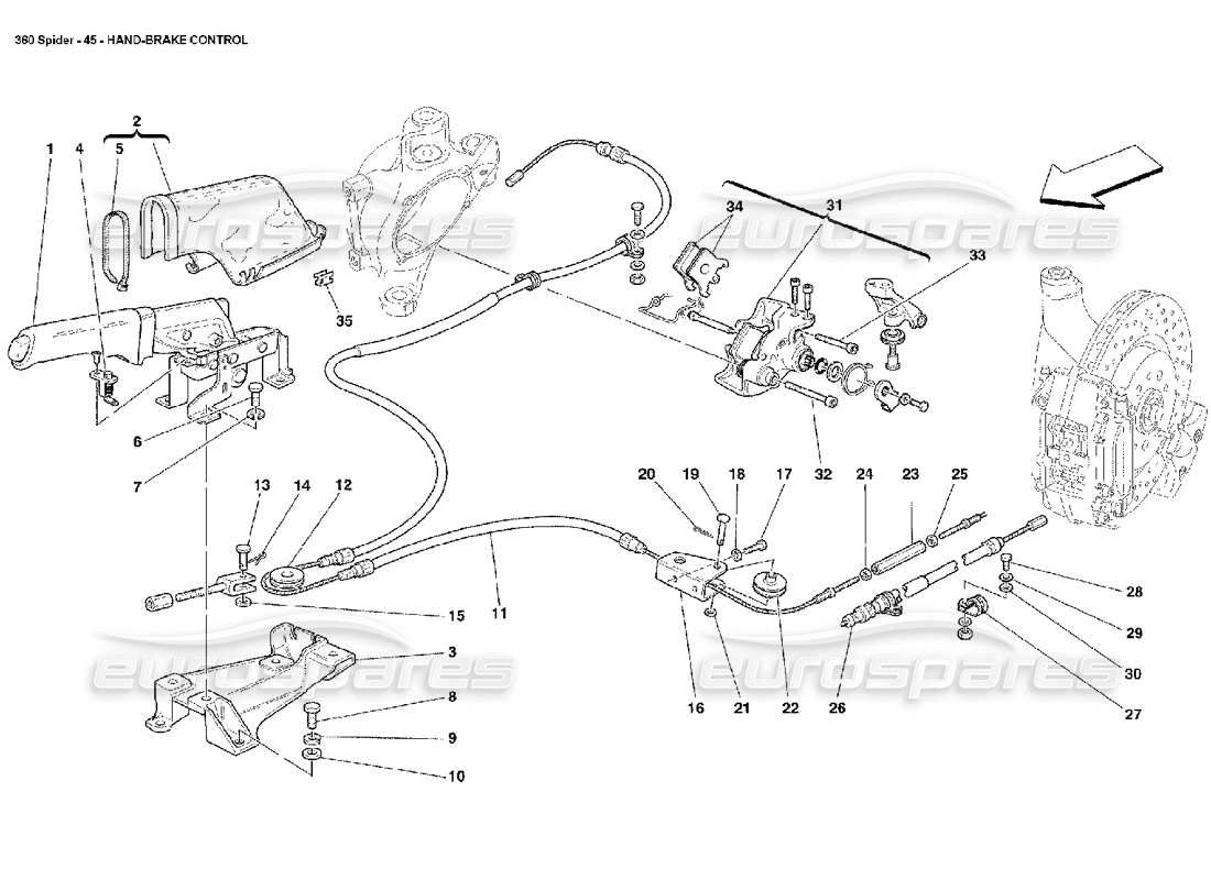 ferrari 360 spider diagrama de piezas del control del freno de mano