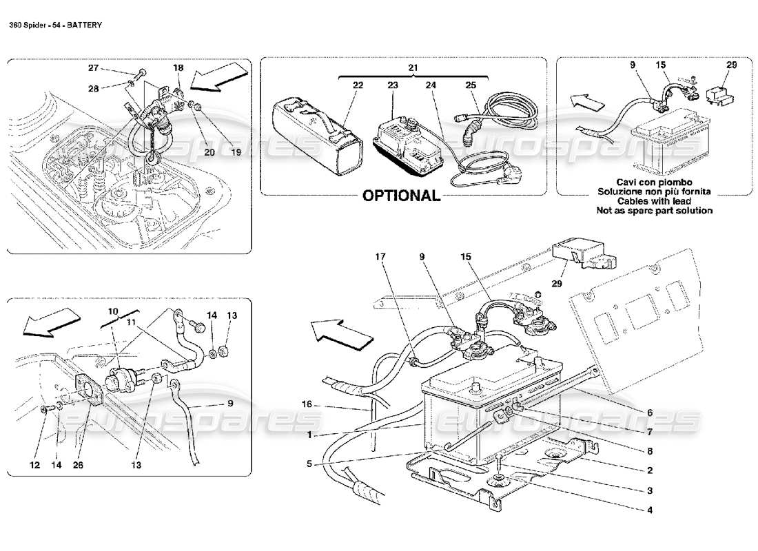 ferrari 360 spider diagrama de piezas de la batería