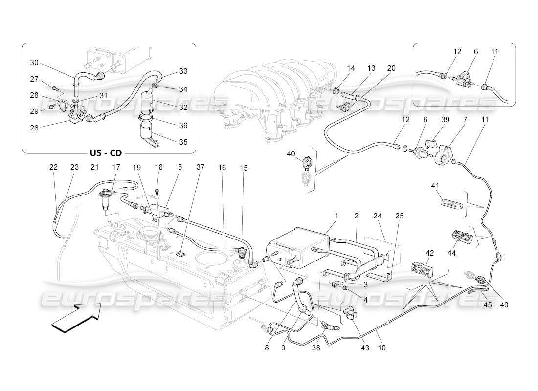 maserati qtp. (2007) 4.2 auto diagrama de piezas del sistema de recirculación de vapores de combustible