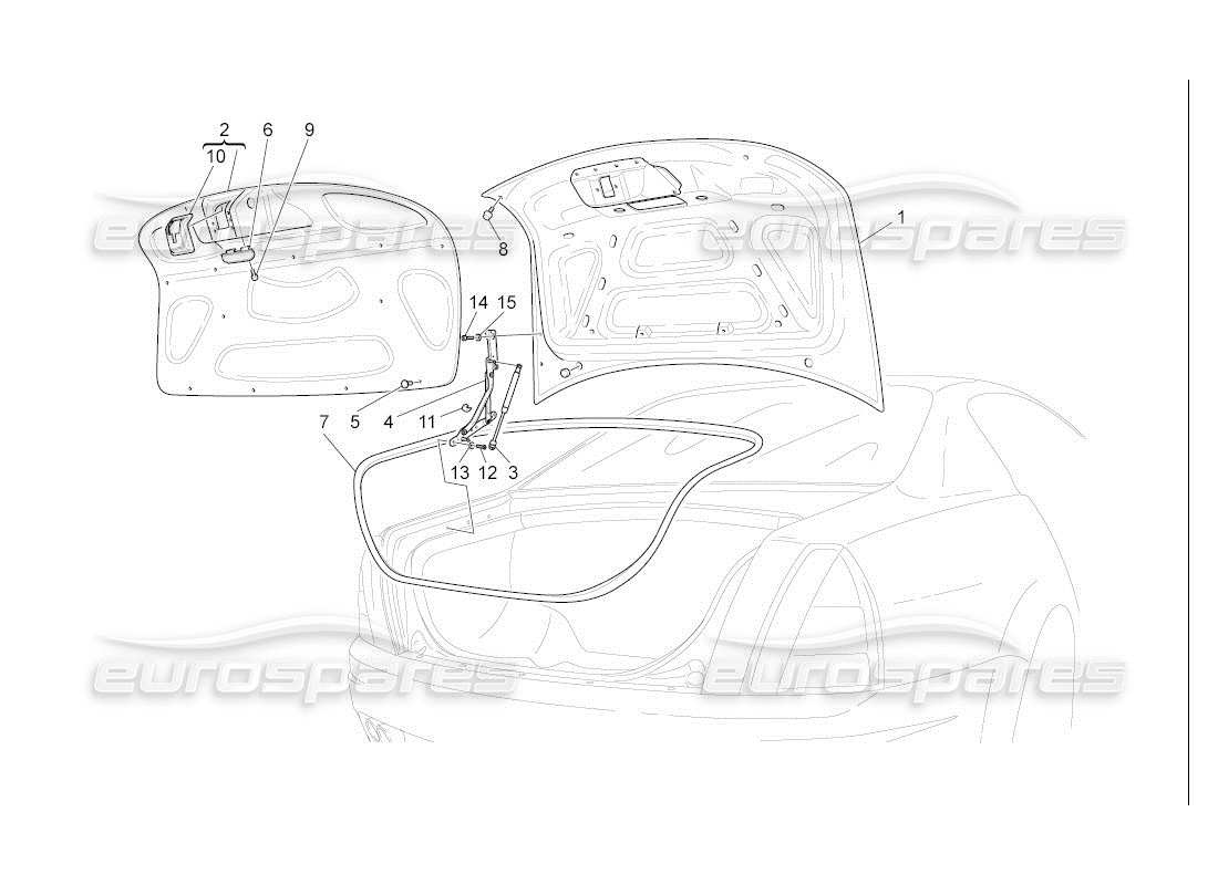 maserati qtp. (2007) 4.2 auto diagrama de piezas de la tapa trasera