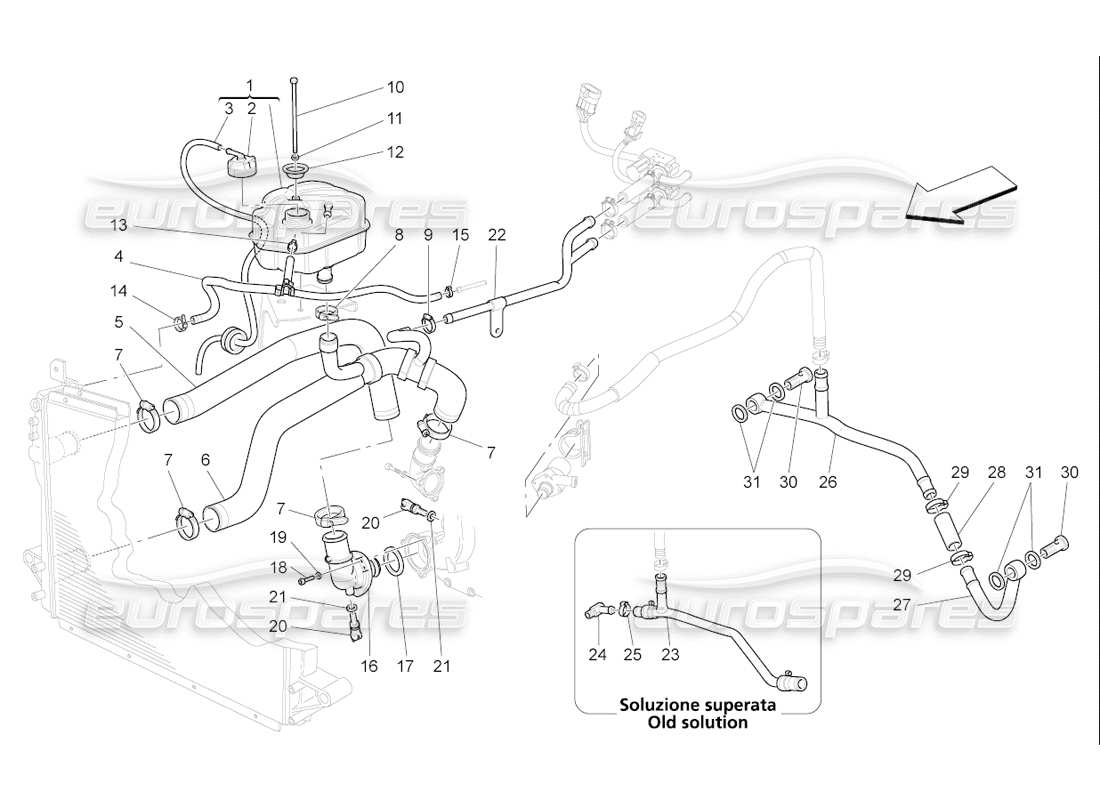 maserati qtp. (2006) 4.2 f1 sistema de enfriamiento: nourice y líneas diagrama de piezas