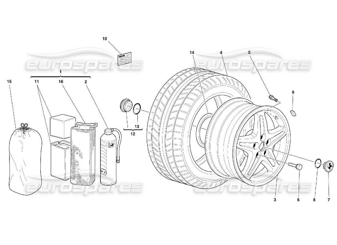 ferrari 355 (5.2 motronic) diagrama de piezas de ruedas