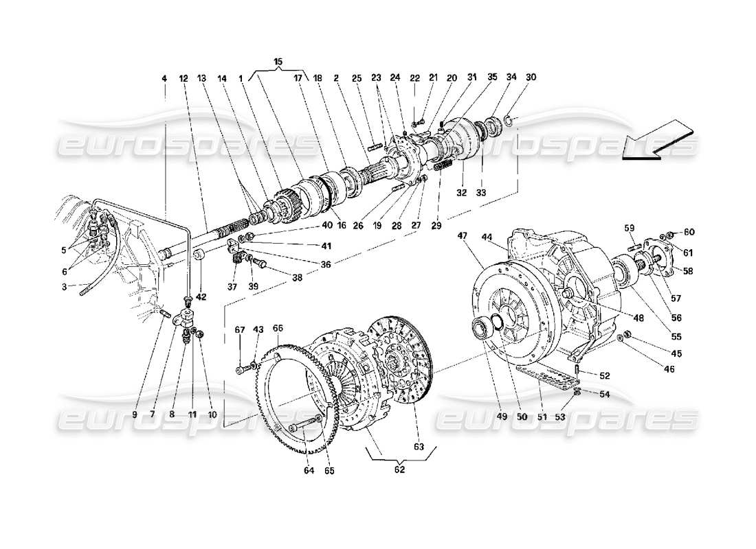 ferrari 348 (2.7 motronic) embrague y controles diagrama de piezas