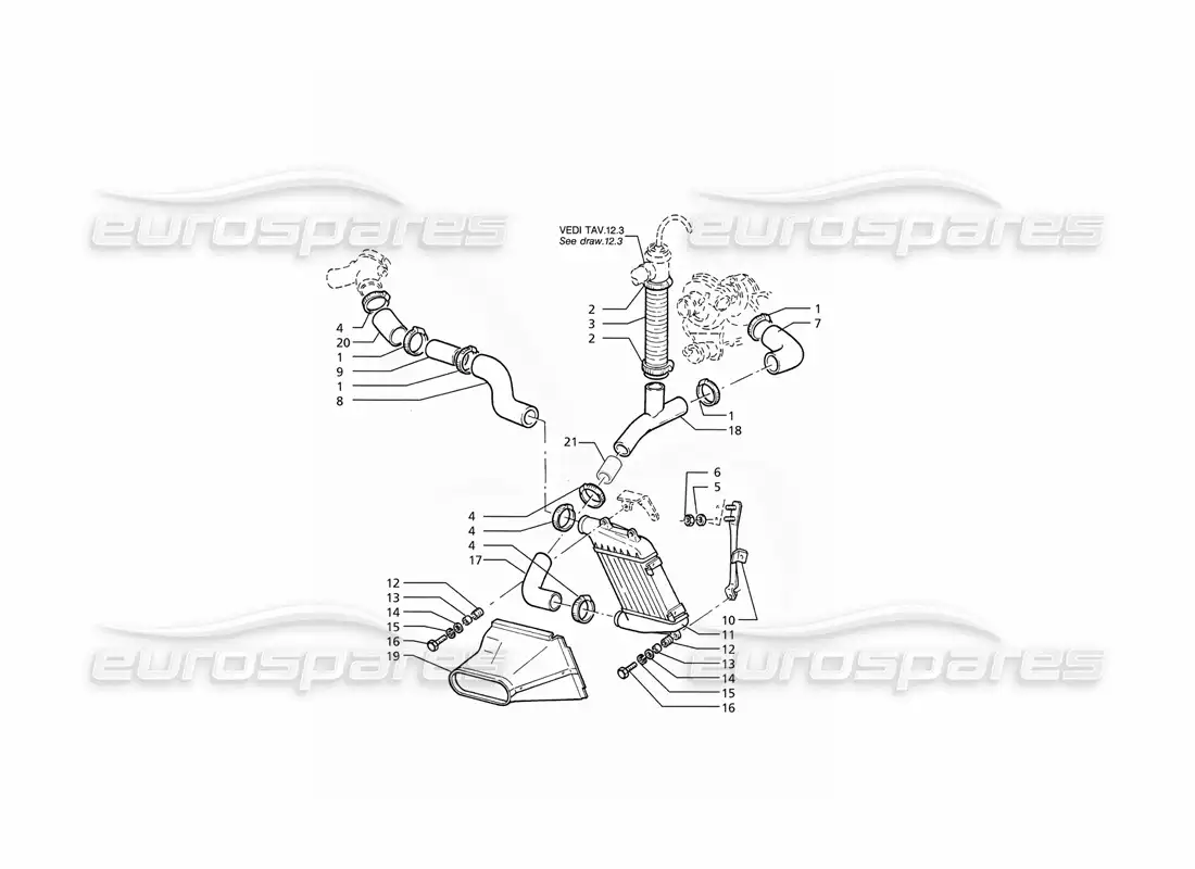 maserati ghibli 2.8 (abs) diagrama de piezas del lado izquierdo de las tuberías del intercambiador de calor