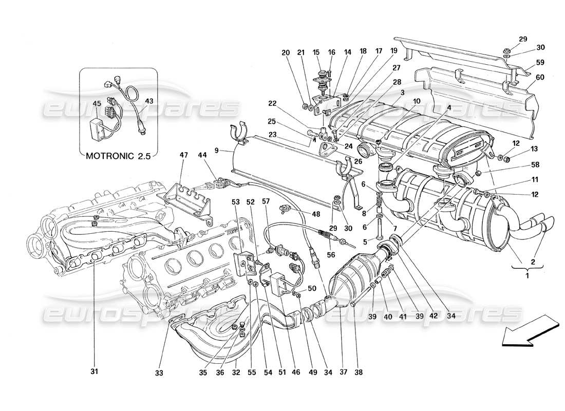 ferrari 348 (1993) tb / ts sistema de escape diagrama de piezas