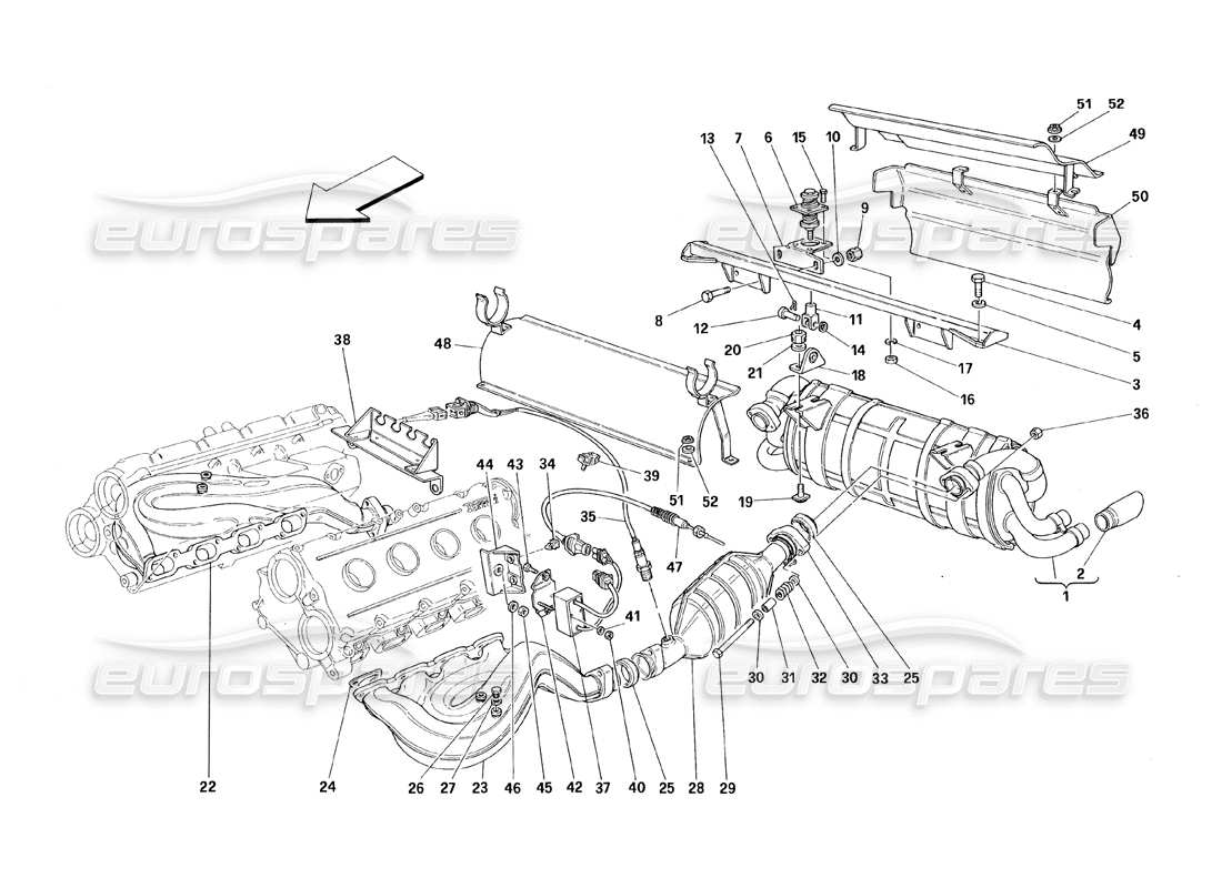 ferrari 348 (1993) tb / ts diagrama de piezas del sistema de escape