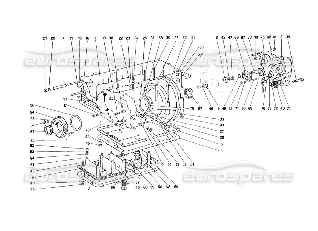 ferrari 328 (1985) caja de cambios: carcasa del diferencial y cárter de aceite diagrama de piezas