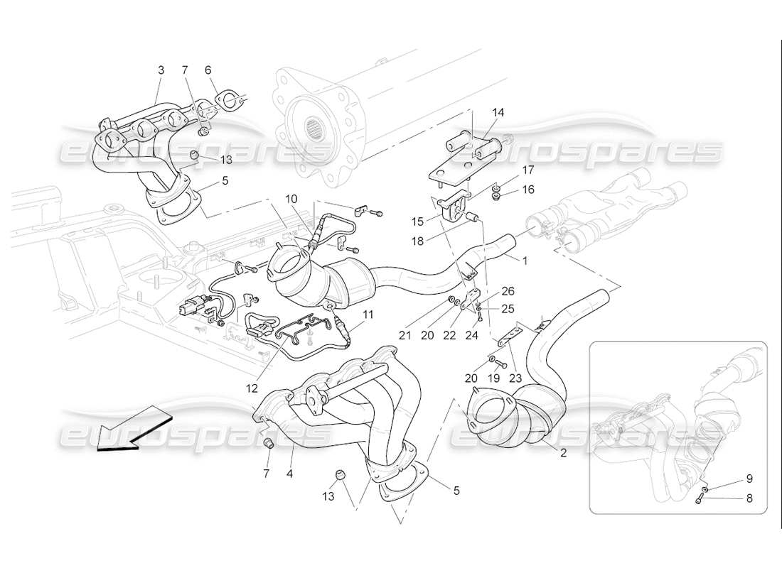 maserati qtp. (2006) 4.2 f1 diagrama de piezas de convertidores precatalíticos y convertidores catalíticos