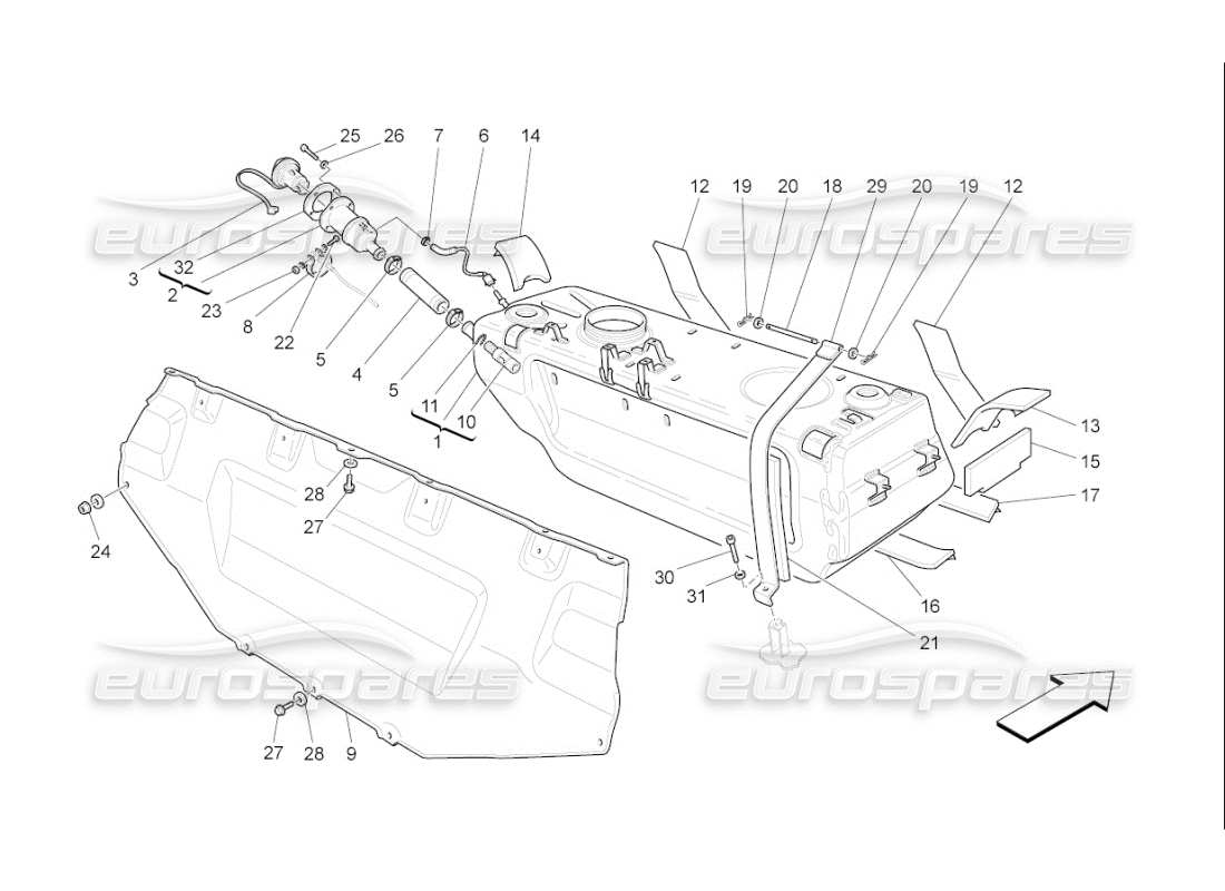 maserati qtp. (2009) 4.7 auto diagrama de piezas del tanque de combustible