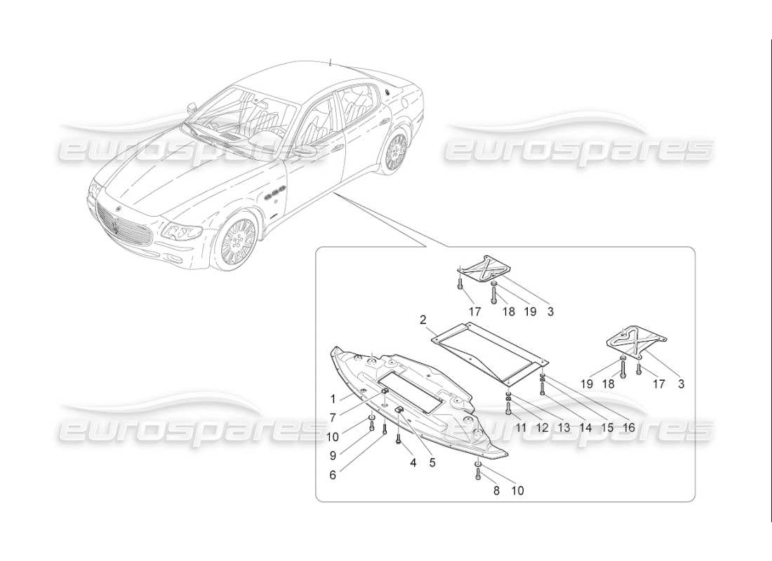 maserati qtp. (2009) 4.7 auto diagrama de piezas de protectores de bajos y pisos