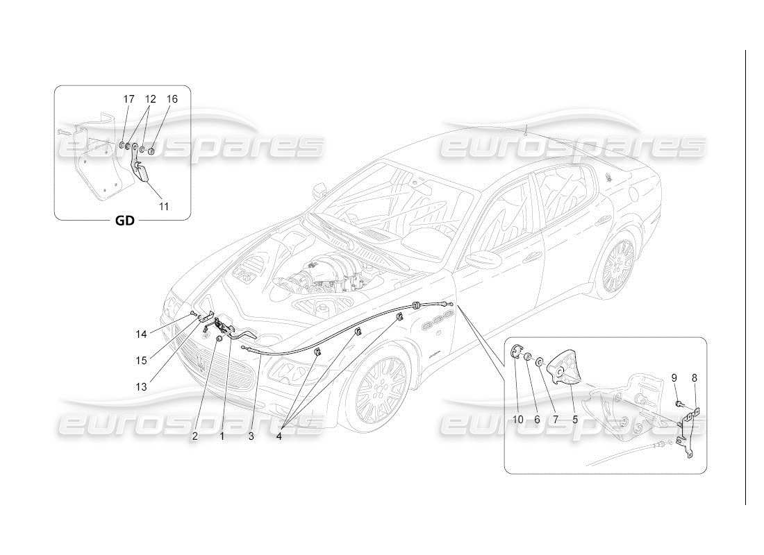 maserati qtp. (2007) 4.2 auto diagrama de piezas del botón de apertura de la tapa frontal