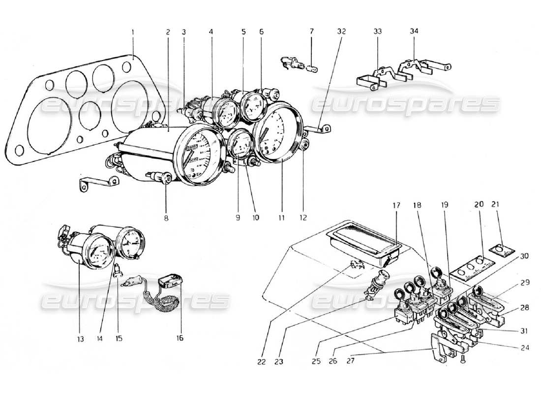 ferrari 308 gtb (1976) diagrama de piezas de instrumentos y accesorios (válido para versiones rhd - aus)