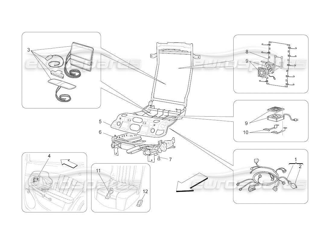 maserati qtp. (2011) 4.7 auto asientos traseros: diagrama de piezas de mecánica y electrónica