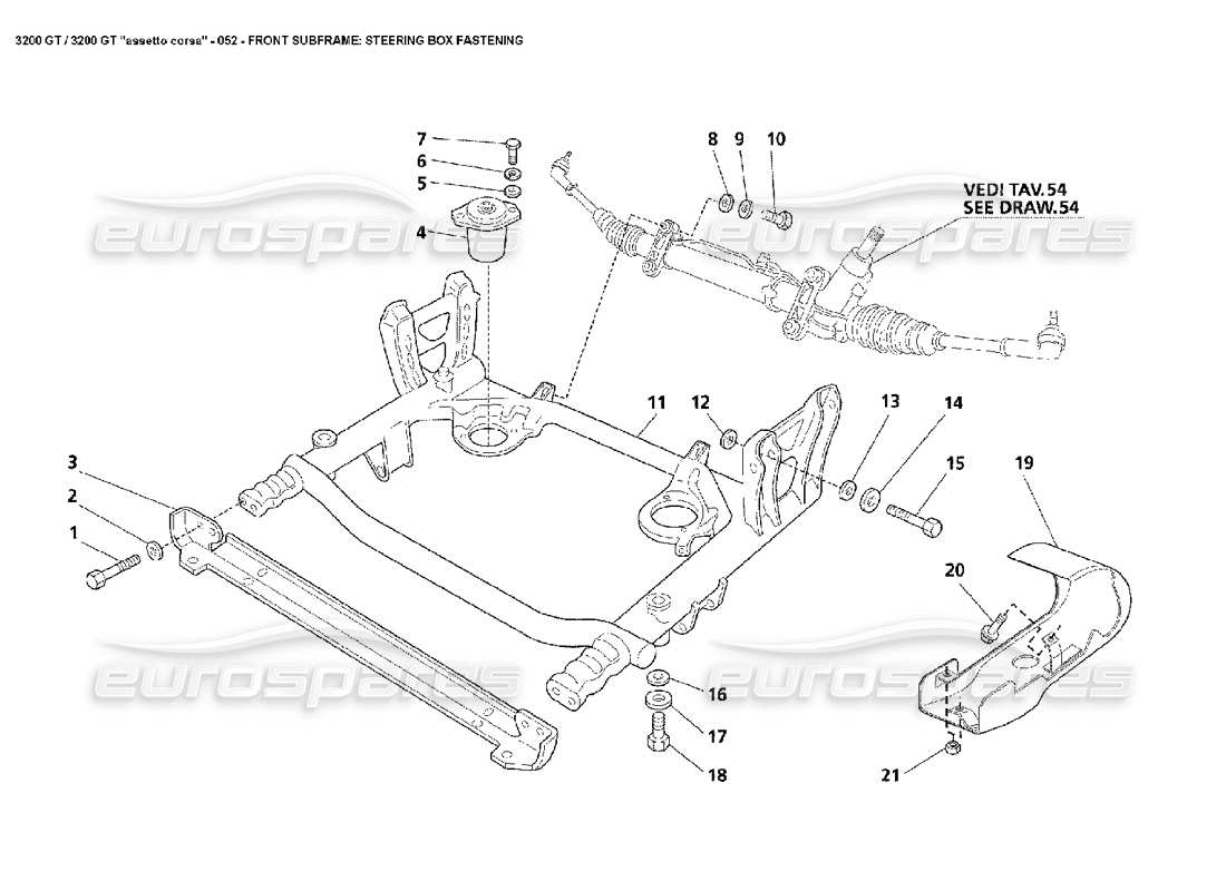 maserati 3200 gt/gta/assetto corsa subchasis delantero: fijación caja de dirección diagrama de piezas